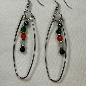 Silver and Red Teardrop Earrings with Beads